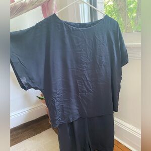 Tibi navy blue silk romper with pockets sz 4/M